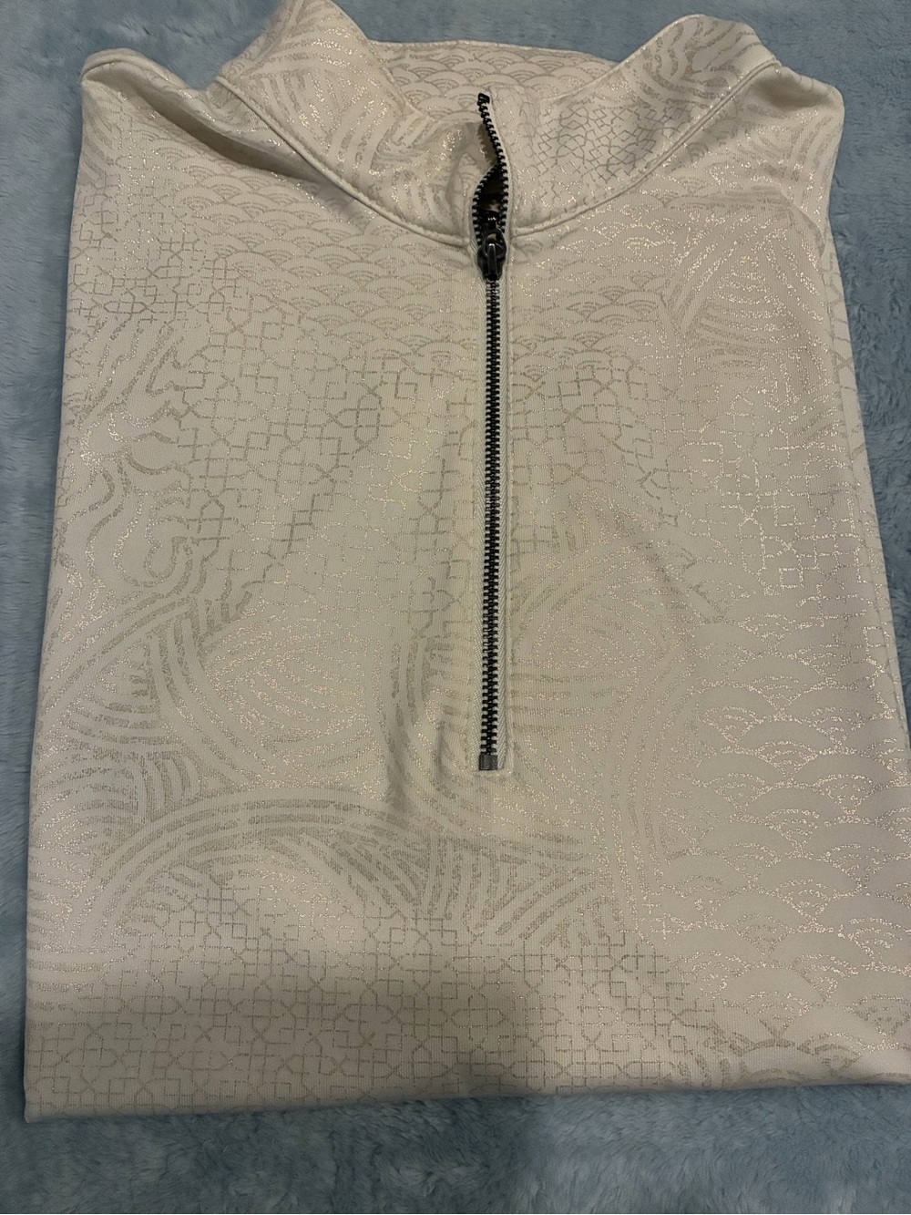 Chico's Short-Sleeve Zip Mock Neck Top in Cream